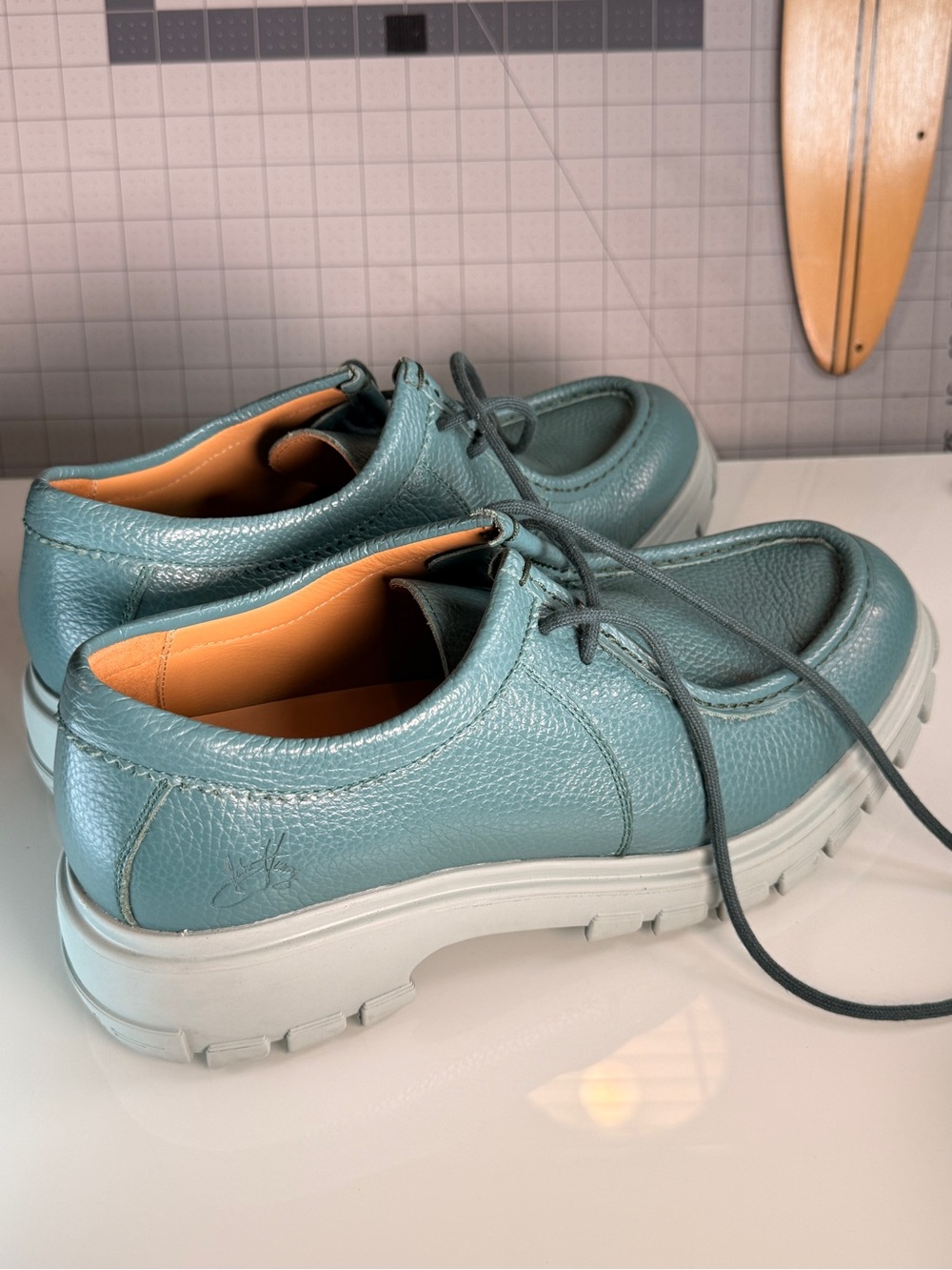 Men's Teal Casual Leather Shoes - Picture 7 of 15